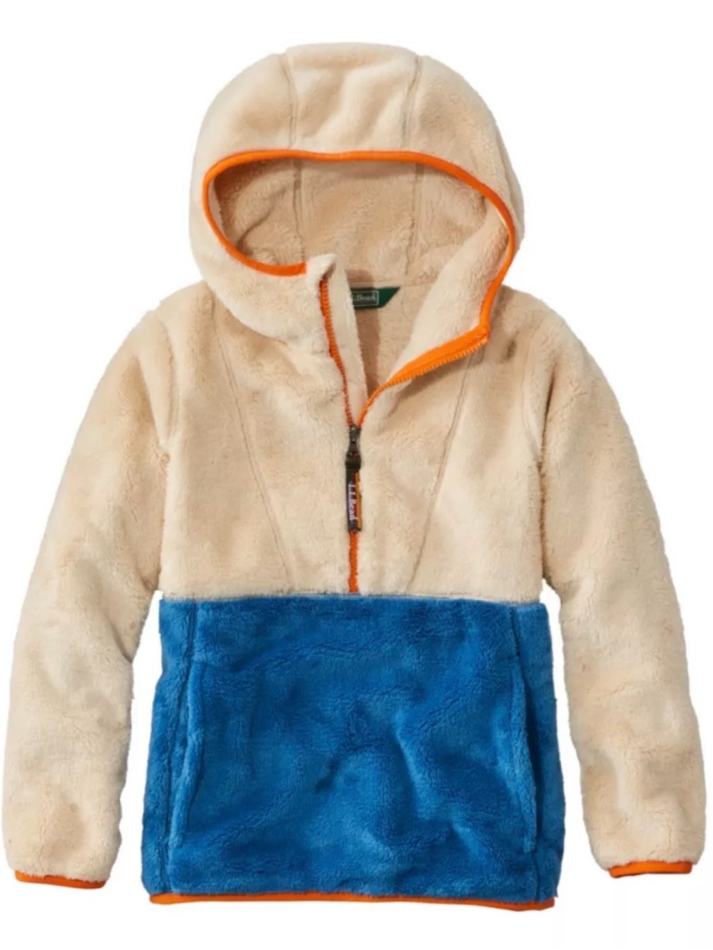 L.L.Bean Kids Hi-Pile Fleece Hooded Pullover, Colorblock Size 6-7